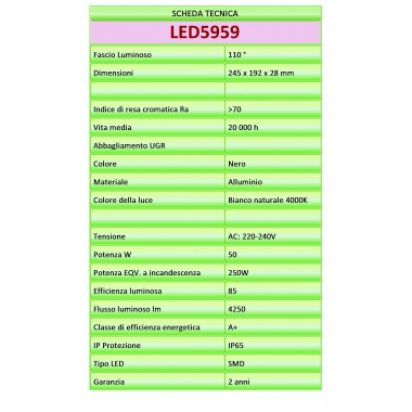FARO ESTERNO LED NUOVO ULTRA SLIM  50W LUCE NATURALE NERO TIPO 5959 product photo Photo 03 3XL