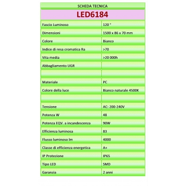 PLAFONIERA STAGNA LED IP65 1500MM 48W LUCE NATURALE TIPO 6184 product photo Photo 03 3XL