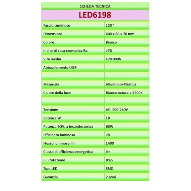PLAFONIERA STAGNA LED IP65 600MM 18W LUCE NATURALE TIPO 6198 product photo Photo 03 3XL